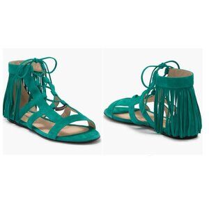 Longchamp Suede Lace-Up Gladiator Sandal, Emerald Green, Size 9 US/40 EU, NWT